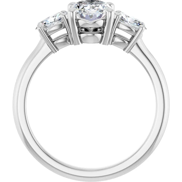 14K White Gold 1 1/2 CTW Oval-Cut Diamond Three-Stone Engagement Ring with Round Accents