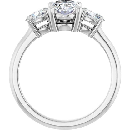 14K White Gold 1 1/2 CTW Oval-Cut Diamond Three-Stone Engagement Ring with Round Accents