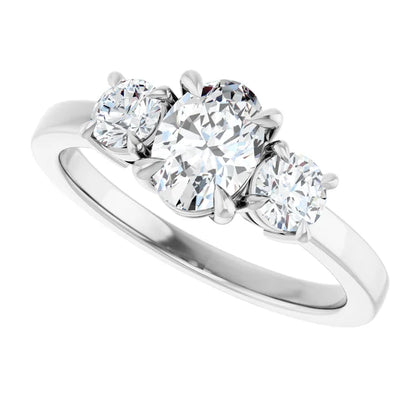 14K White Gold 1 1/2 CTW Oval-Cut Diamond Three-Stone Engagement Ring with Round Accents