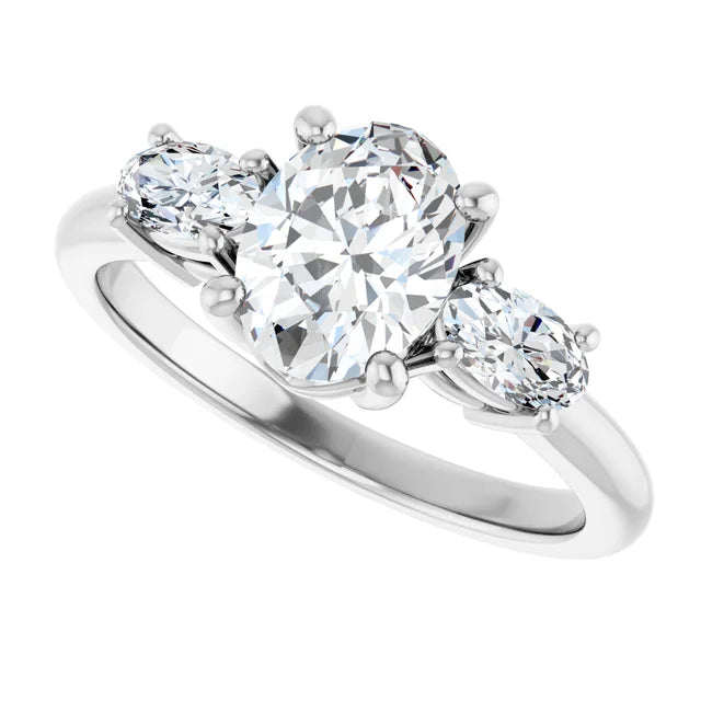14K White Gold 1 1/2 CTW Oval-Cut Diamond Three-Stone Engagement Ring with Round Accents
