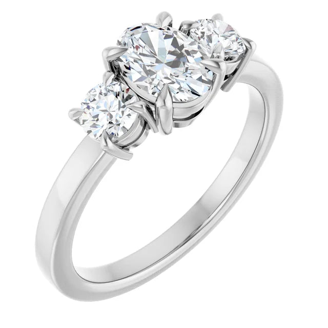 14K White Gold 1 1/2 CTW Oval-Cut Diamond Three-Stone Engagement Ring with Round Accents