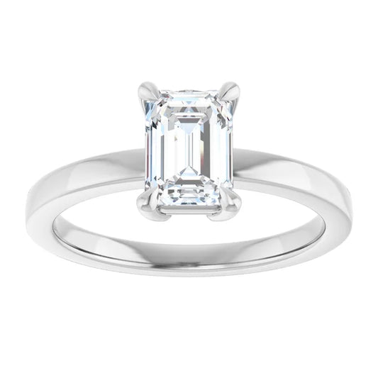 14K White Gold 1 1/3 CTW Emerald-Cut Diamond Bezel-Set Solitaire Engagement Ring