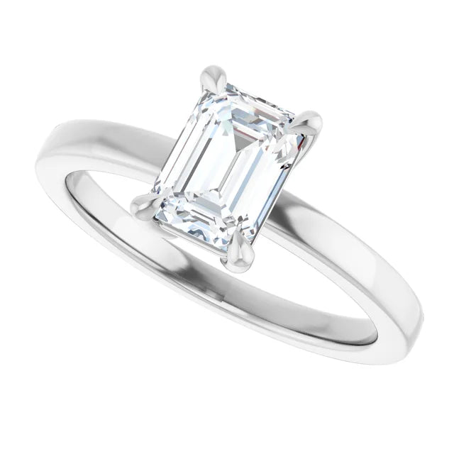 14K White Gold 1 1/3 CTW Emerald-Cut Diamond Bezel-Set Solitaire Engagement Ring