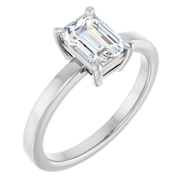 14K White Gold 1 1/3 CTW Emerald-Cut Diamond Bezel-Set Solitaire Engagement Ring