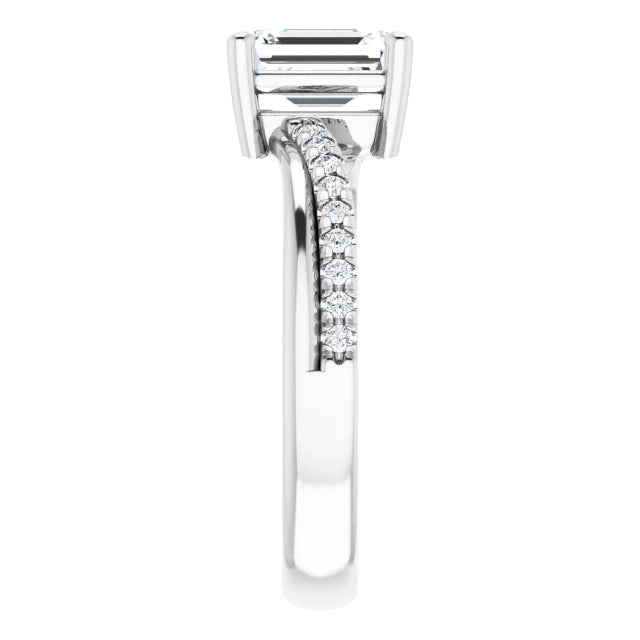 14K White Gold 1 1/3 CTW Emerald-Cut Diamond Engagement Ring with Pavé Band