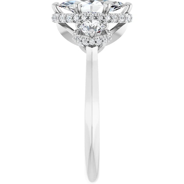 14K White Gold 1 1/3 CTW Marquise-Cut Diamond Three-Stone Halo Engagement Ring