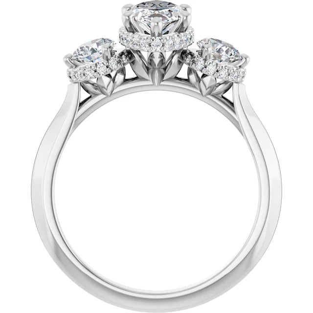 14K White Gold 1 1/3 CTW Marquise-Cut Diamond Three-Stone Halo Engagement Ring