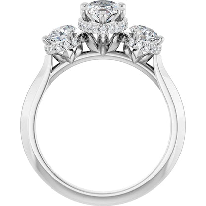 14K White Gold 1 1/3 CTW Marquise-Cut Diamond Three-Stone Halo Engagement Ring