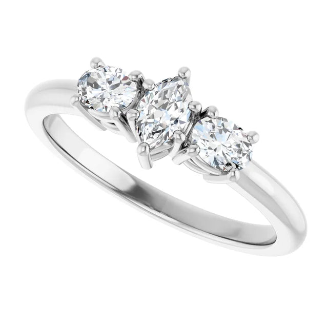 14K White Gold 1 1/5 CTW Marquise-Cut Diamond Three-Stone Engagement Ring with Round Accents