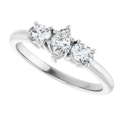 14K White Gold 1 1/5 CTW Marquise-Cut Diamond Three-Stone Engagement Ring with Round Accents