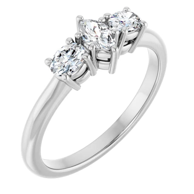 14K White Gold 1 1/5 CTW Marquise-Cut Diamond Three-Stone Engagement Ring with Round Accents