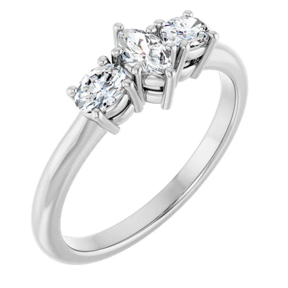 14K White Gold 1 1/5 CTW Marquise-Cut Diamond Three-Stone Engagement Ring with Round Accents