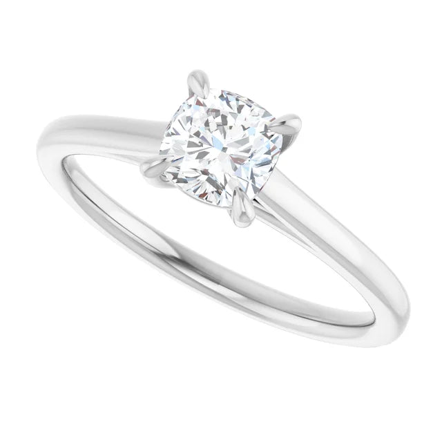 14K White Gold 1 1/4 CT Cushion Cut Diamond Engagement Ring with Solitaire Setting