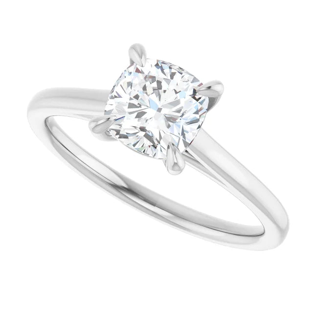 14K White Gold 1 1/4 CT Cushion-Cut Diamond Solitaire Engagement Ring