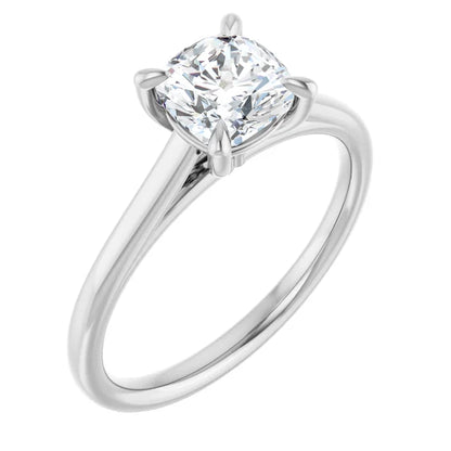 14K White Gold 1 1/4 CT Cushion-Cut Diamond Solitaire Engagement Ring