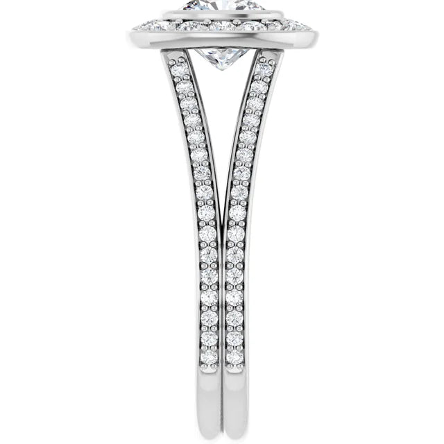 14K White Gold 1 1/4 CT Cushion Diamond Split Shank Halo Engagement Ring
