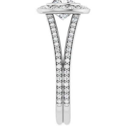 14K White Gold 1 1/4 CT Cushion Diamond Split Shank Halo Engagement Ring