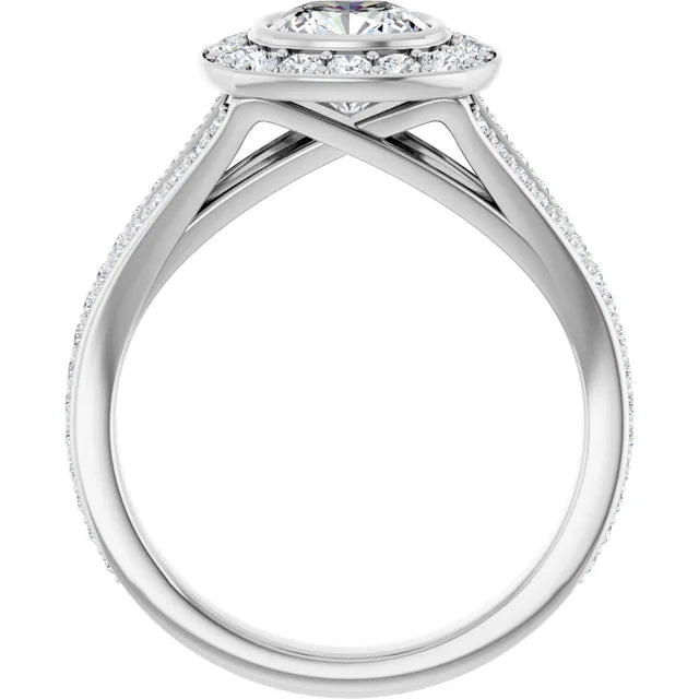 14K White Gold 1 1/4 CT Cushion Diamond Split Shank Halo Engagement Ring