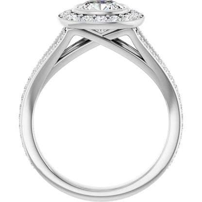 14K White Gold 1 1/4 CT Cushion Diamond Split Shank Halo Engagement Ring