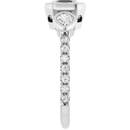 14K White Gold 1 1/4 CTW Asscher-Cut Diamond Engagement Ring with Pear Side Stones and Bezel Setting