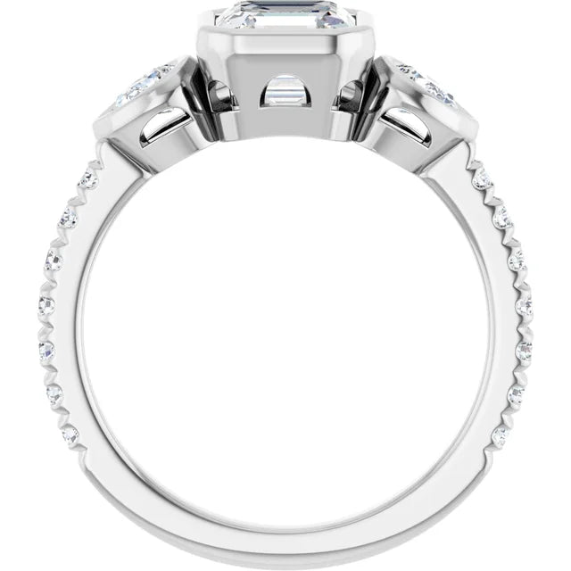 14K White Gold 1 1/4 CTW Asscher-Cut Diamond Engagement Ring with Pear Side Stones and Bezel Setting