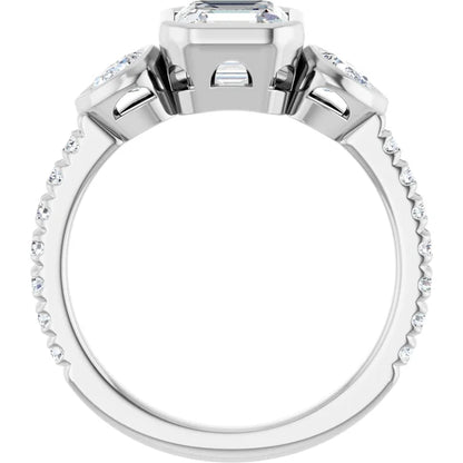 14K White Gold 1 1/4 CTW Asscher-Cut Diamond Engagement Ring with Pear Side Stones and Bezel Setting