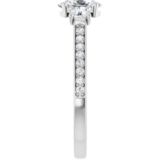 14K White Gold 1 1/4 CTW Oval-Cut Diamond Three-Stone Engagement Ring with Pavé Band