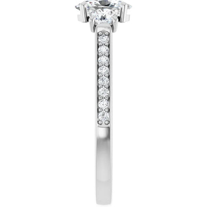 14K White Gold 1 1/4 CTW Oval-Cut Diamond Three-Stone Engagement Ring with Pavé Band