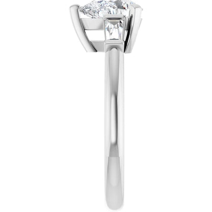 14K White Gold 1 1/4 CTW Pear-Cut Diamond Three-Stone Engagement Ring with Baguette Accents