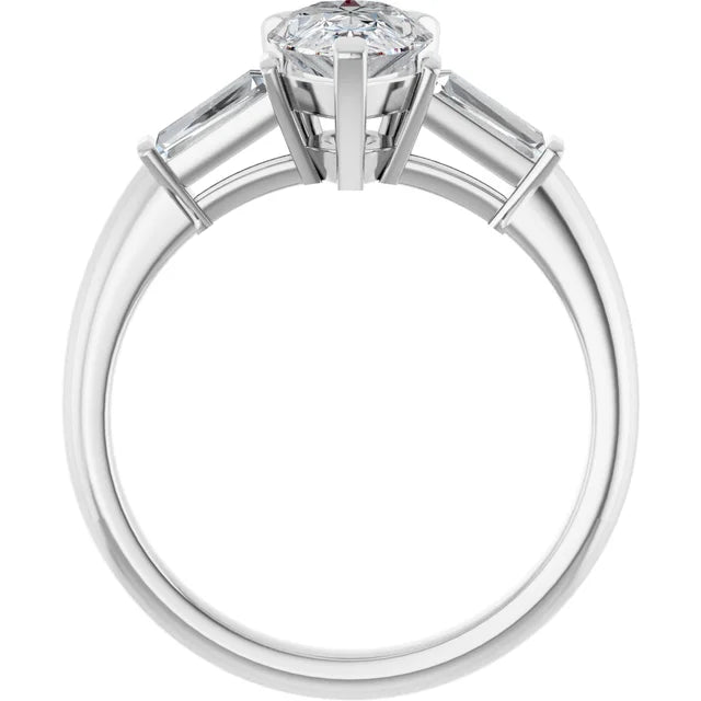 14K White Gold 1 1/4 CTW Pear-Cut Diamond Three-Stone Engagement Ring with Baguette Accents