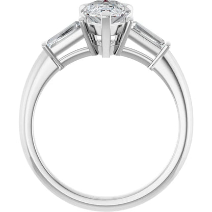14K White Gold 1 1/4 CTW Pear-Cut Diamond Three-Stone Engagement Ring with Baguette Accents