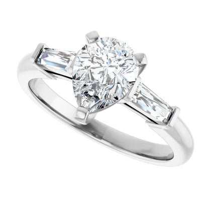 14K White Gold 1 1/4 CTW Pear-Cut Diamond Three-Stone Engagement Ring with Baguette Accents