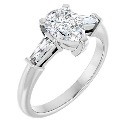 14K White Gold 1 1/4 CTW Pear-Cut Diamond Three-Stone Engagement Ring with Baguette Accents