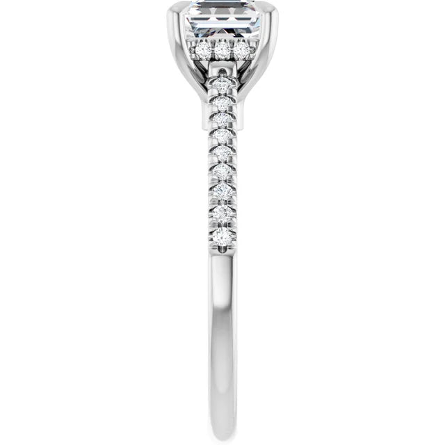 14K White Gold 1 1/5 CTW Asscher-Cut Diamond Engagement Ring with Pave Band