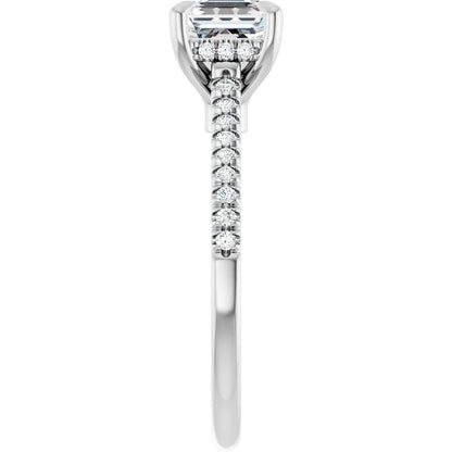 14K White Gold 1 1/5 CTW Asscher-Cut Diamond Engagement Ring with Pave Band