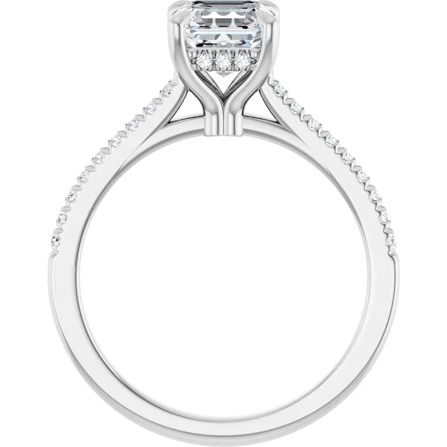 14K White Gold 1 1/5 CTW Asscher-Cut Diamond Engagement Ring with Pave Band