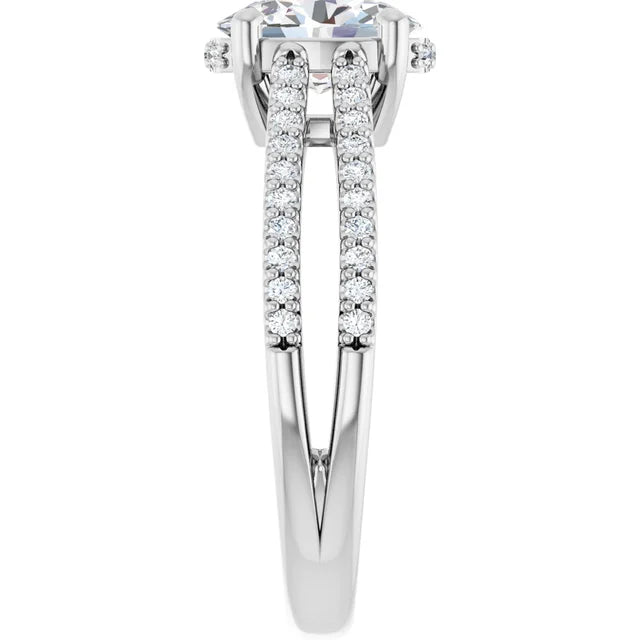 14K White Gold 1 1/5 CTW Oval-Cut Diamond Engagement Ring with Split Shank Pavé Accents