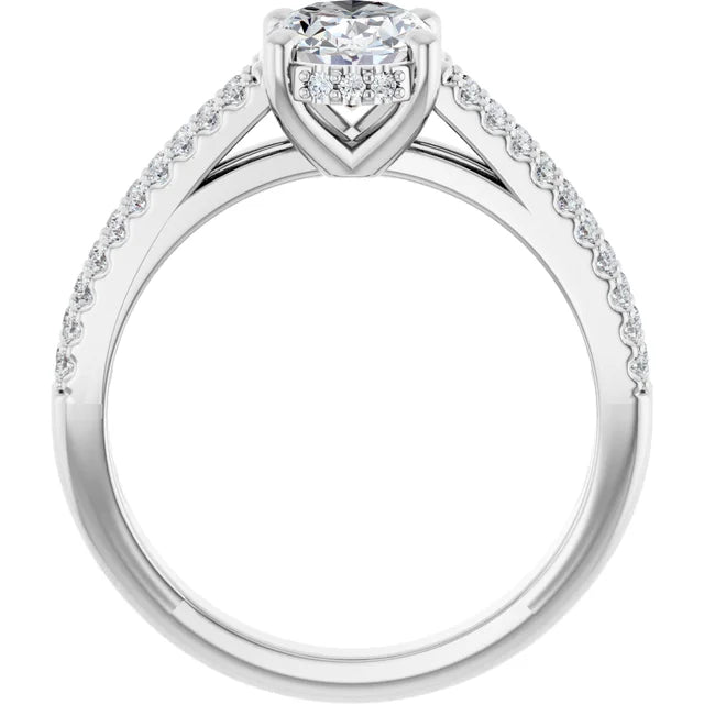 14K White Gold 1 1/5 CTW Oval-Cut Diamond Engagement Ring with Split Shank Pavé Accents