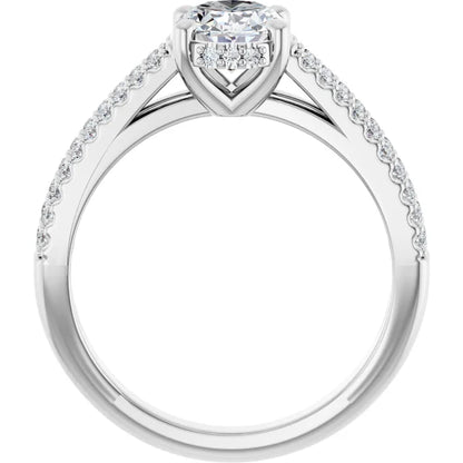 14K White Gold 1 1/5 CTW Oval-Cut Diamond Engagement Ring with Split Shank Pavé Accents