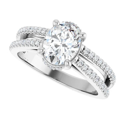 14K White Gold 1 1/5 CTW Oval-Cut Diamond Engagement Ring with Split Shank Pavé Accents
