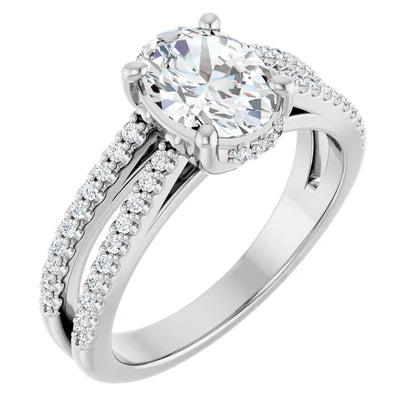 14K White Gold 1 1/5 CTW Oval-Cut Diamond Engagement Ring with Split Shank Pavé Accents