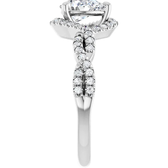 14K White Gold 1 1/5 CTW Pear-Cut Diamond Engagement Ring with Twisted Halo Band