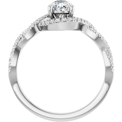 14K White Gold 1 1/5 CTW Pear-Cut Diamond Engagement Ring with Twisted Halo Band