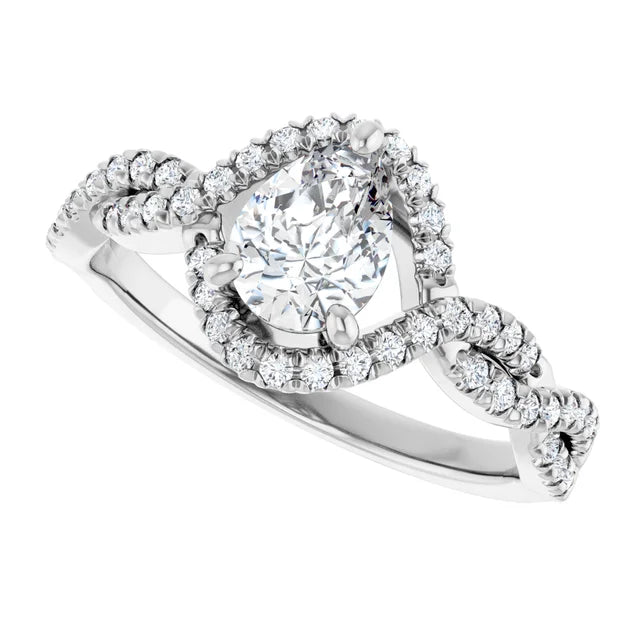 14K White Gold 1 1/5 CTW Pear-Cut Diamond Engagement Ring with Twisted Halo Band