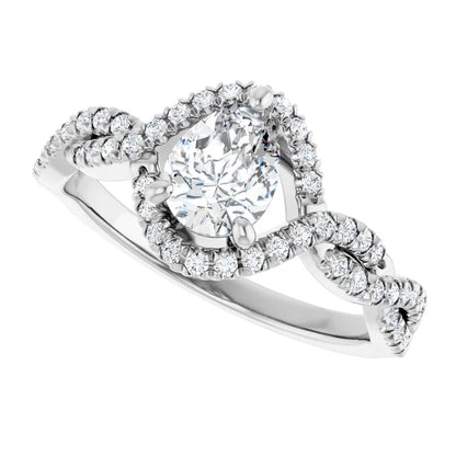 14K White Gold 1 1/5 CTW Pear-Cut Diamond Engagement Ring with Twisted Halo Band
