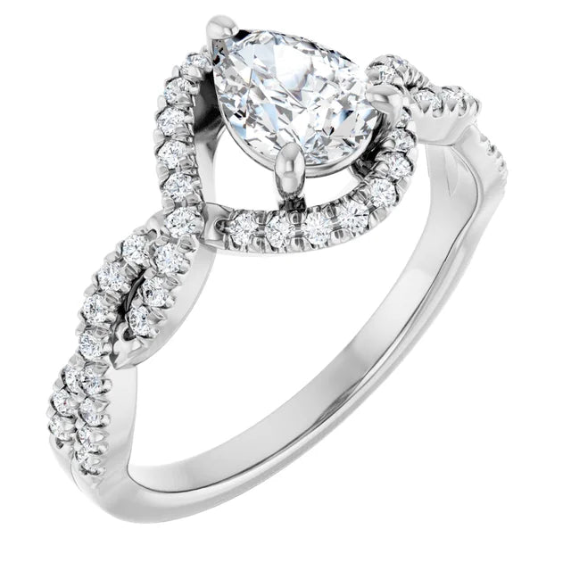 14K White Gold 1 1/5 CTW Pear-Cut Diamond Engagement Ring with Twisted Halo Band