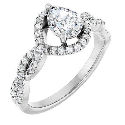 14K White Gold 1 1/5 CTW Pear-Cut Diamond Engagement Ring with Twisted Halo Band