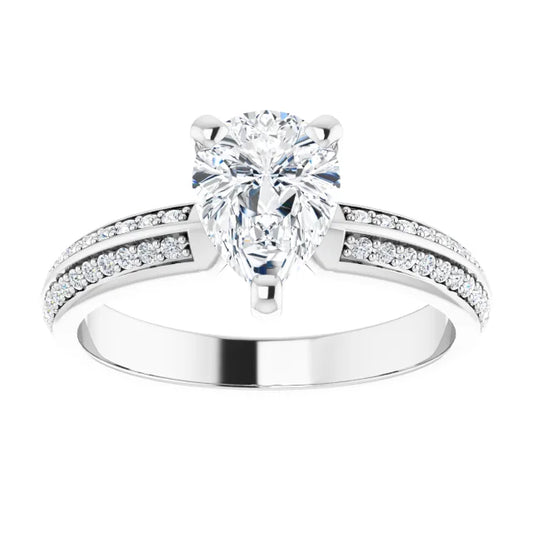 14K White Gold 1 1/6 CTW Pear-Cut Diamond Engagement Ring with Double Row Accents