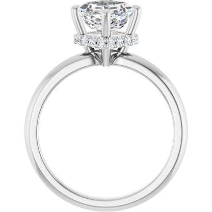 14K White Gold 1 1/8 CTW Asscher-Cut Diamond Engagement Ring with Hidden Halo Accents