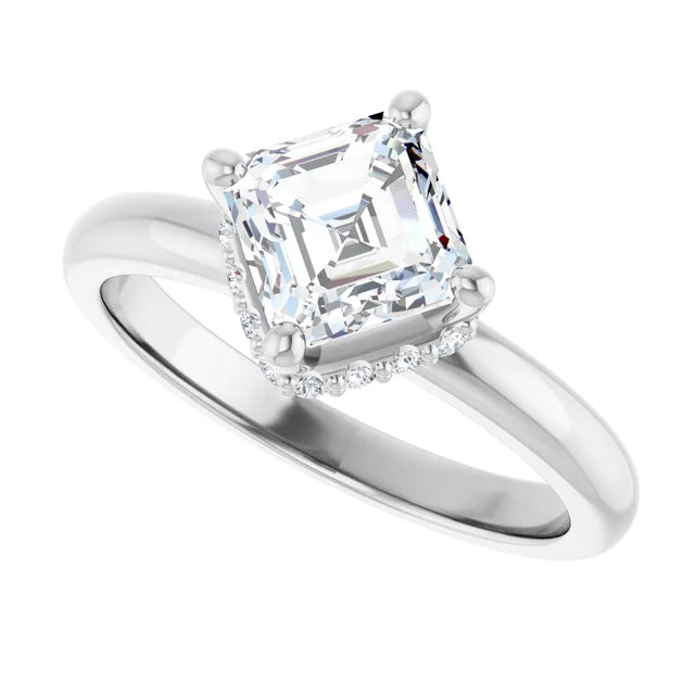 14K White Gold 1 1/8 CTW Asscher-Cut Diamond Engagement Ring with Hidden Halo Accents